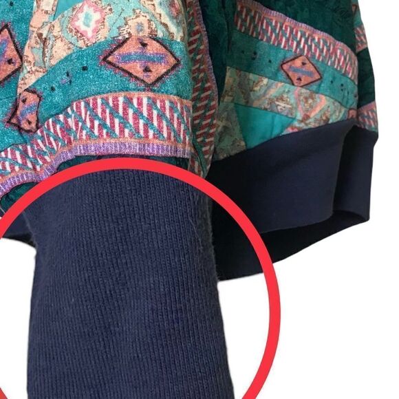 Vintage 1980’s Quilted Triangular Patchwork Batwing 3/4 Sleeve Bomber Jacket - Picture 14 of 16